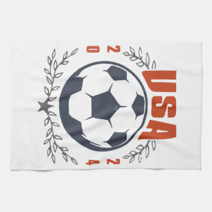 USA Voetbalbal 2024 Sterren & Laurierkrans Vintage Theedoek