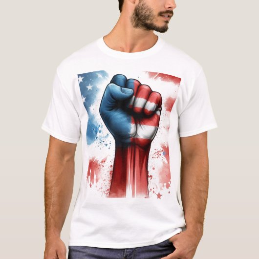 USA Vuist met vlag achtergrond T-shirt (Voorkant)