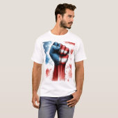 USA Vuist met vlag achtergrond T-shirt (Voorkant volledig)