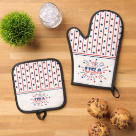 USA Vuurwerk Patriottische Sterren en Strepen Patr Ovenwant & Pannenlap Set