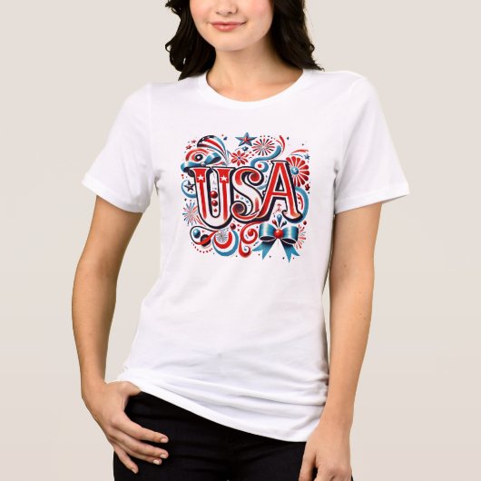 “USA” Whimsical Cursief - Patriottische Trouwdag & Tri-Blend Shirt (Voorkant)