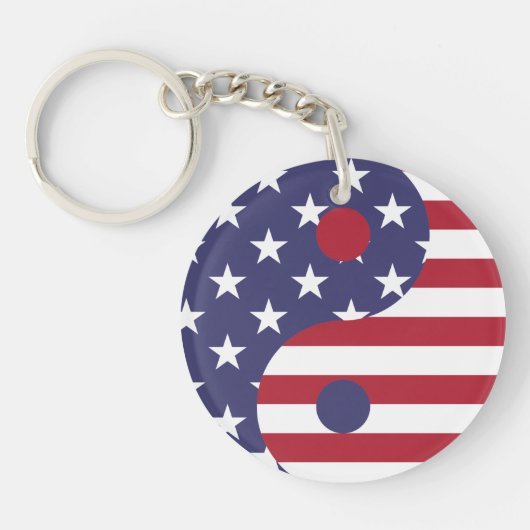 USA Yin Yang Forth of Juli Red White Blue Flag Sleutelhanger (Voorkant)