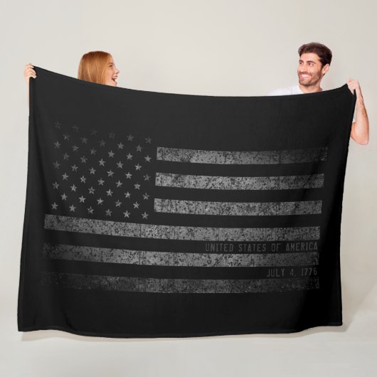 USA  Zwart Grunge Amerikaanse vlag Fleece Deken (In situ)