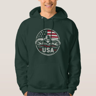 USA Zwemmer Amerikaanse Vlag Patriottisch Zwembadg Hoodie