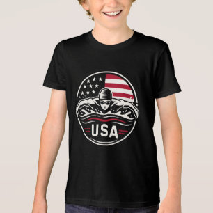 USA Zwemmer Amerikaanse Vlag Patriottisch Zwembadg Tri-Blend Shirt