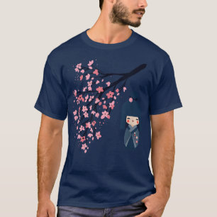 Usaburo Kokeshi-pop en Japanse Sakura Cherry Bl T-shirt
