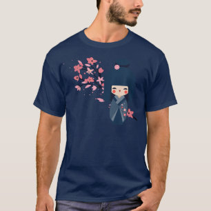 Usaburo Kokeshi-pop en Japanse Sakura Cherry Bl T-shirt