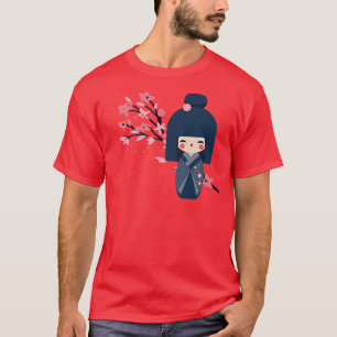 Usaburo Kokeshi-pop en Japanse Sakura Cherry Bl T-shirt