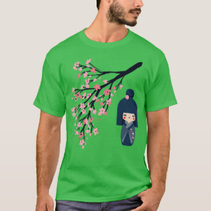 Usaburo Kokeshi-pop en Japanse Sakura Cherry Bl T-shirt