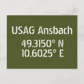 USAG Ansbach Breedtegraad Lengtegraad Ansichtkaart Briefkaart (Voorkant)