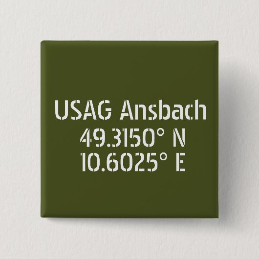 USAG Ansbach Latitude Longitude Vierkante Button 5,1 Cm (Voorkant)