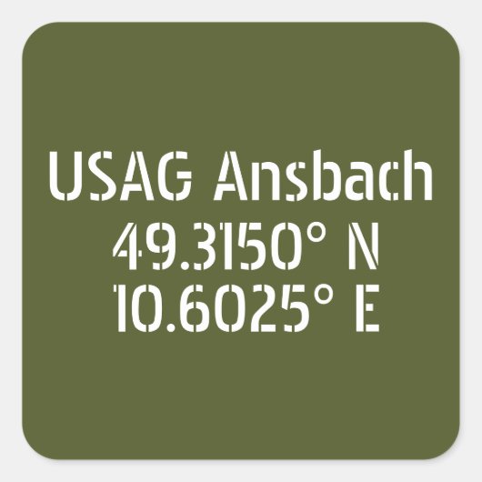 USAG Ansbach Latitude Longitude Vierkante Sticker (Voorkant)