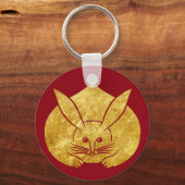 Usagi kamon japanese konijn in faux gold op red sleutelhanger (Voorkant)