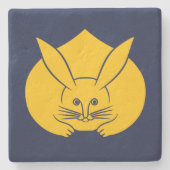 Usagi kamon Japans konijn geel blauw Oosters Stenen Onderzetter (Voorkant)