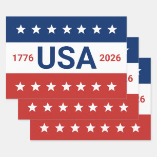 USA's 250e verjaardag 1776 2026 Rood Wit Blauw Inpakpapier Vel
