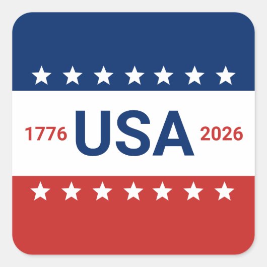 USA's 250th Anniversary 1776 2026 Red White Blue Vierkante Sticker (Voorkant)