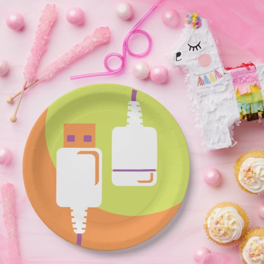 USB-stekker Papieren Bordje (Feest)