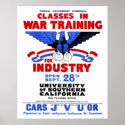 USC War Training Classes 1943 WPA Poster (Voorkant)