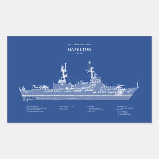 USCG Cutter Hamilton whec-715 - ABD Rechthoekige Sticker (Voorkant)