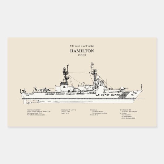 USCG Cutter Hamilton whec-715 - SBD Rechthoekige Sticker (Voorkant)