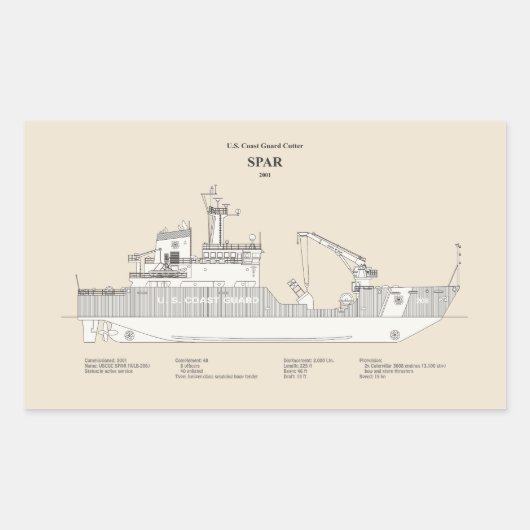 USCG Cutter Spar WLB-206 - SBD Rechthoekige Sticker (Voorkant)