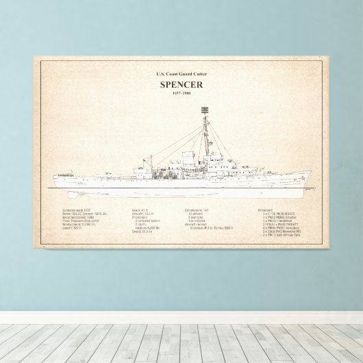 USCG Cutter Spencer wpg-36 - SBD Canvas Afdruk (Insitu (Houten vloer))