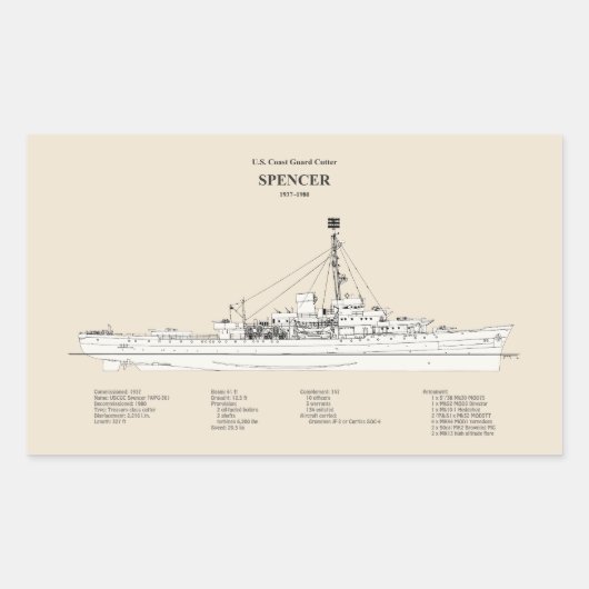 USCG Cutter Spencer wpg-36 - SBD Rechthoekige Sticker (Voorkant)