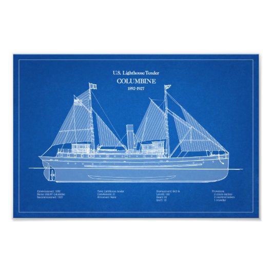 USCG Lighthouse Tender Columbine - ABD Foto Afdruk (Voorkant)
