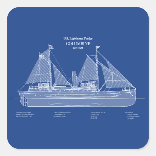 USCG Lighthouse Tender Columbine - ABD Vierkante Sticker (Voorkant)
