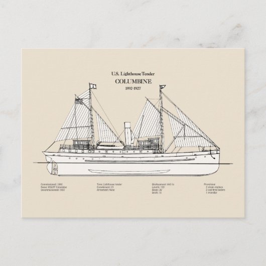 USCG Lighthouse Tender Columbine - SBD Briefkaart (Voorkant)