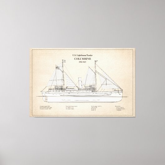 USCG Lighthouse Tender Columbine - SBD Canvas Afdruk (Voorkant)