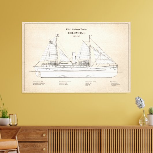 USCG Lighthouse Tender Columbine - SBD Canvas Afdruk (Insitu (Woonkamer))