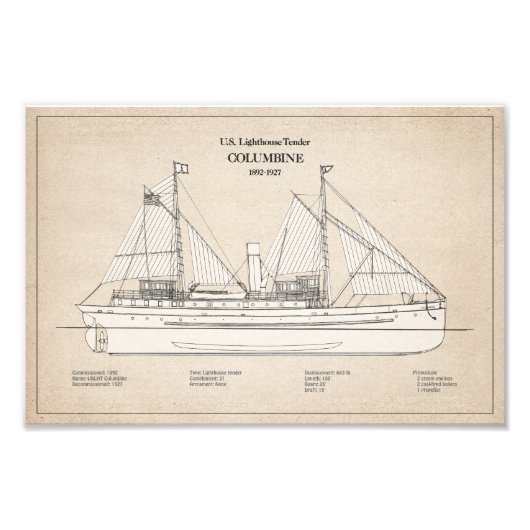 USCG Lighthouse Tender Columbine - SBD Foto Afdruk (Voorkant)