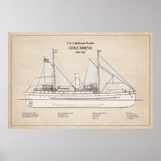 USCG Lighthouse Tender Columbine - SBD Poster (Voorkant)