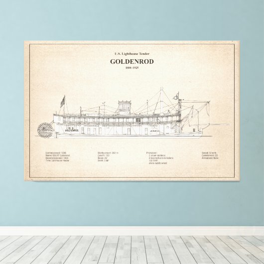 USCG Lighthouse Tender Goldenrod - SBD Canvas Afdruk (Insitu (Houten vloer))