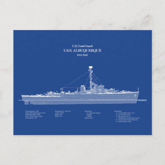 USCG USS Albuquerque PF-7 - ABD Briefkaart (Voorkant)