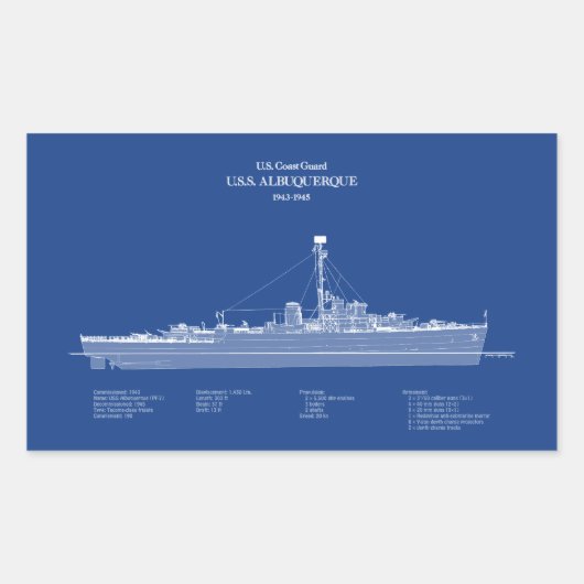 USCG USS Albuquerque PF-7 - ABD Rechthoekige Sticker (Voorkant)