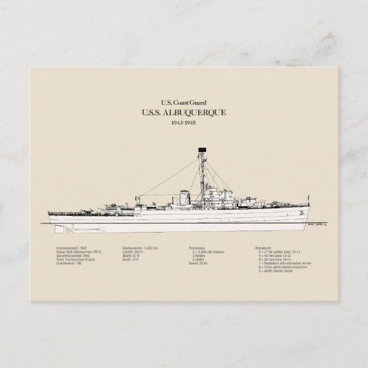USCG USS Albuquerque PF-7 - SBD Briefkaart (Voorkant)