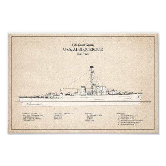 USCG USS Albuquerque PF-7 - SBD Foto Afdruk (Voorkant)