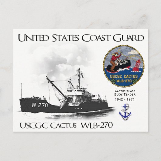 USCGC CACTUS WLB-270 BOEI-TENDER BRIEFKAART (Voorkant)