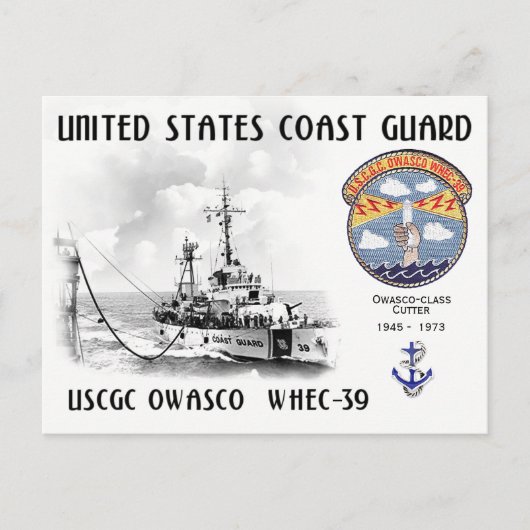 USCGC OWASCO WHEC-39 CUTTER BRIEFKAART (Voorkant)