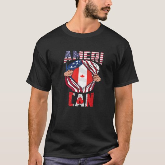 USEH CDN Maple Leaf Half Canadees Half Amerikaans T-shirt (Voorkant)