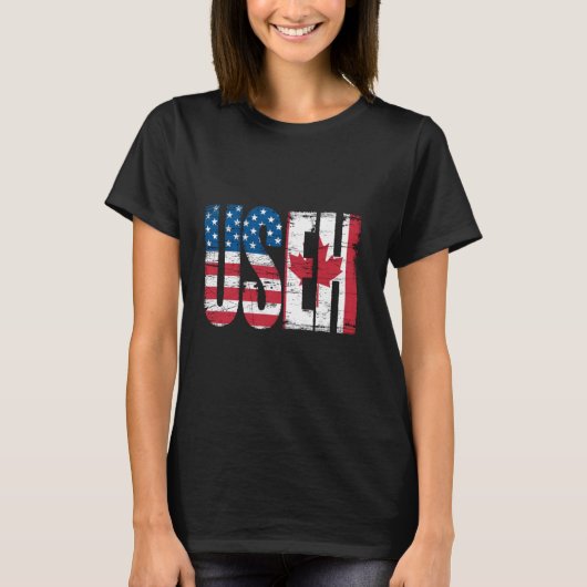 USEH Half Amerikaans Half Canadees Grappig USA Can T-shirt (Voorkant)