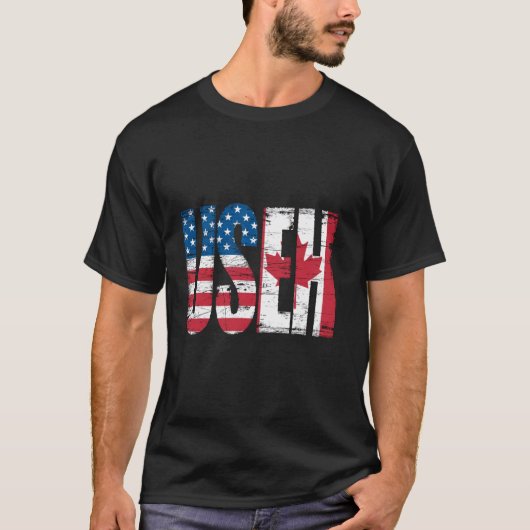 USEH Half Amerikaans Half Canadees Grappig USA Can T-shirt (Voorkant)