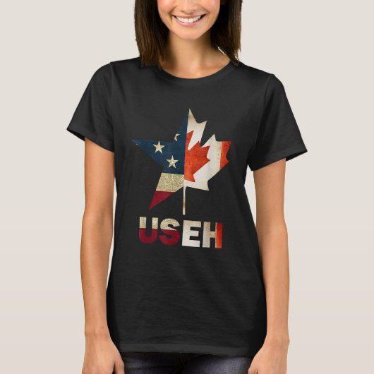 USEH Leaf Canadian American Flag Canada USA Flag G T-shirt (Voorkant)
