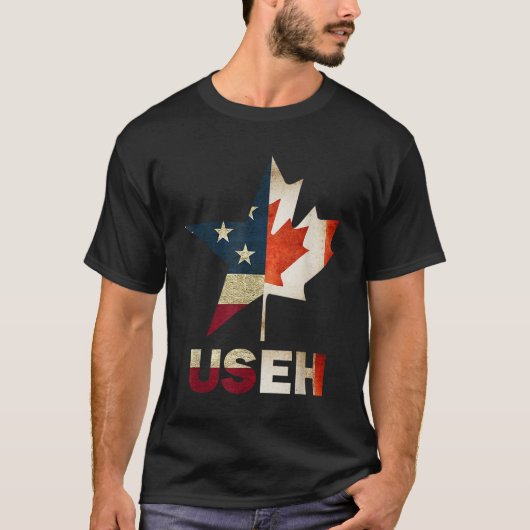 USEH Leaf Canadian American Flag Canada USA Flag G T-shirt (Voorkant)