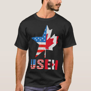 Useh Leaf Canadian American Flag Maple Canada T-shirt