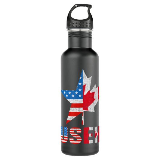 Useh Leaf Canadian American Flag Maple Canada Waterfles (Voorkant)