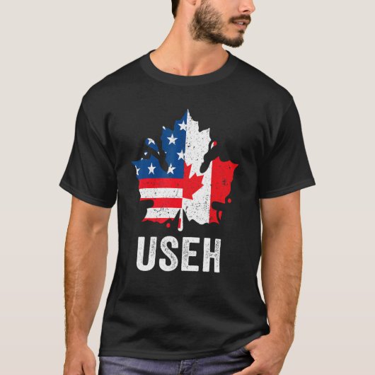 Useh Maple Leaf Canadian American Flag Proud Ameri T-shirt (Voorkant)