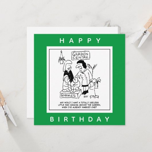 Useless Gnome in the Garden Cartoon Kaart (Voorkant / Achterkant in situ)